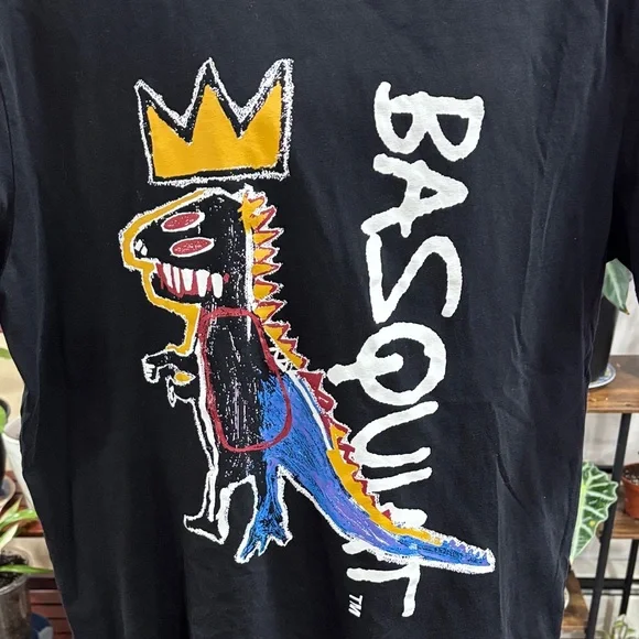 Basquiat Black Graphic T Shirt with Dinosaur and Crown size XS - Picture 2 of 4